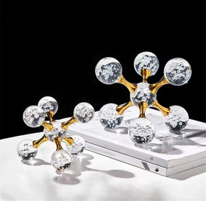 Golden Crystal Molecule Sculptures Pair