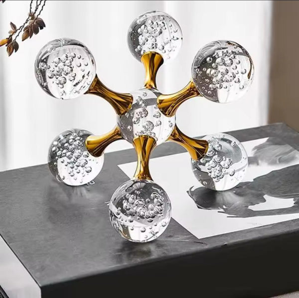 Golden Crystal Molecule Sculptures Pair