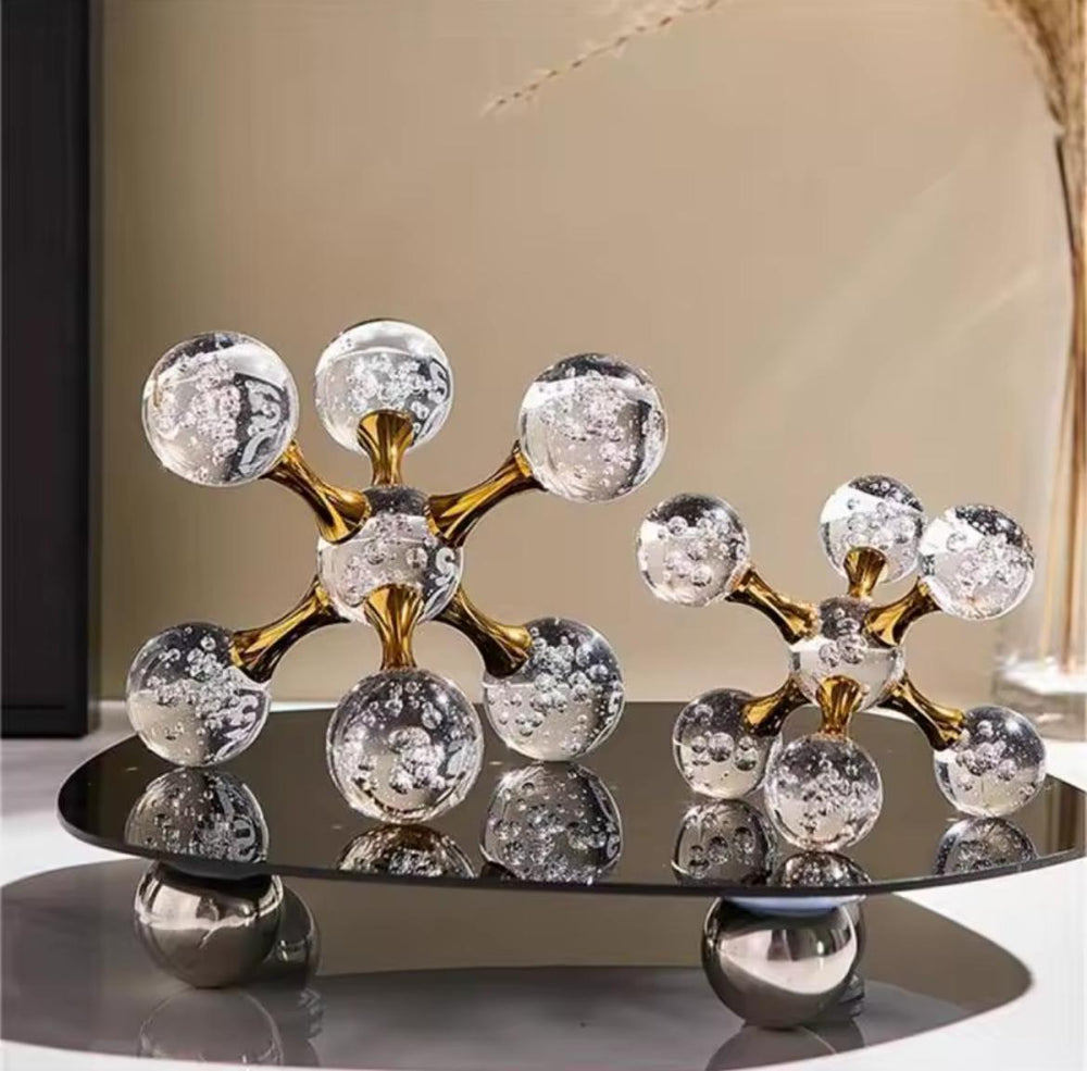 Golden Crystal Molecule Sculptures Pair