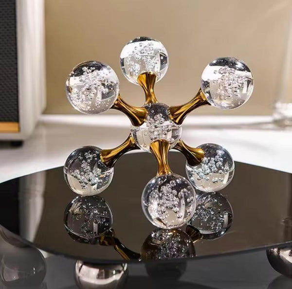 Golden Crystal Molecule Sculptures Pair