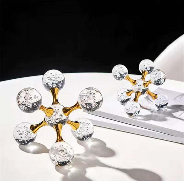 Golden Crystal Molecule Sculptures Pair