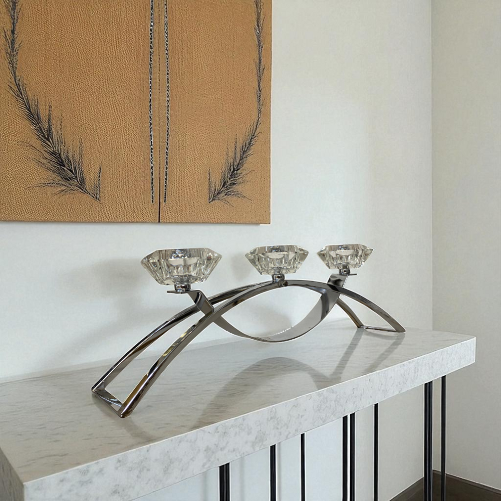 Modern Silver Candle Holder Crystal Lotus