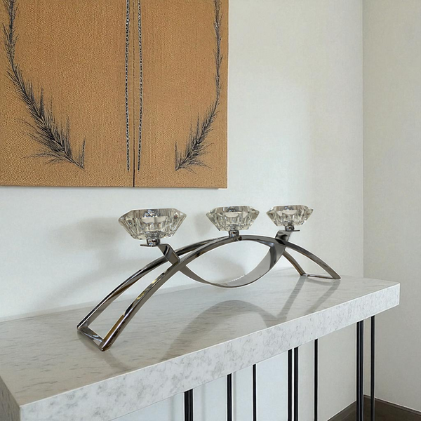 Modern Silver Candle Holder Crystal Lotus