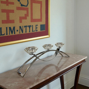 Modern Silver Candle Holder Crystal Lotus