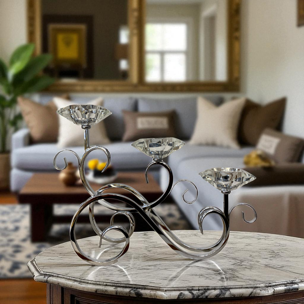 Luxury Triple Crystal & Chrome Candle Holder