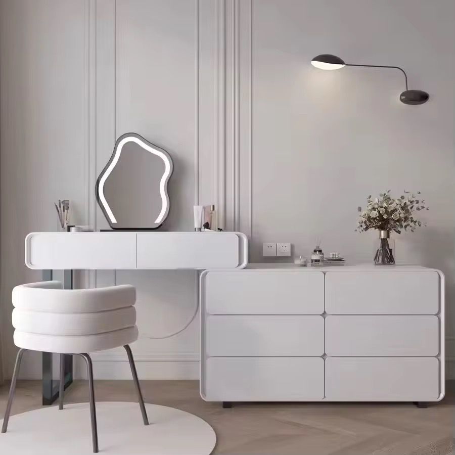 Aurora Modern Leather White Dressing Table With LED Mirror