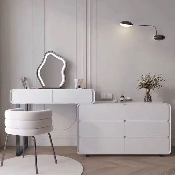 Aurora Modern Leather White Dressing Table With LED Mirror