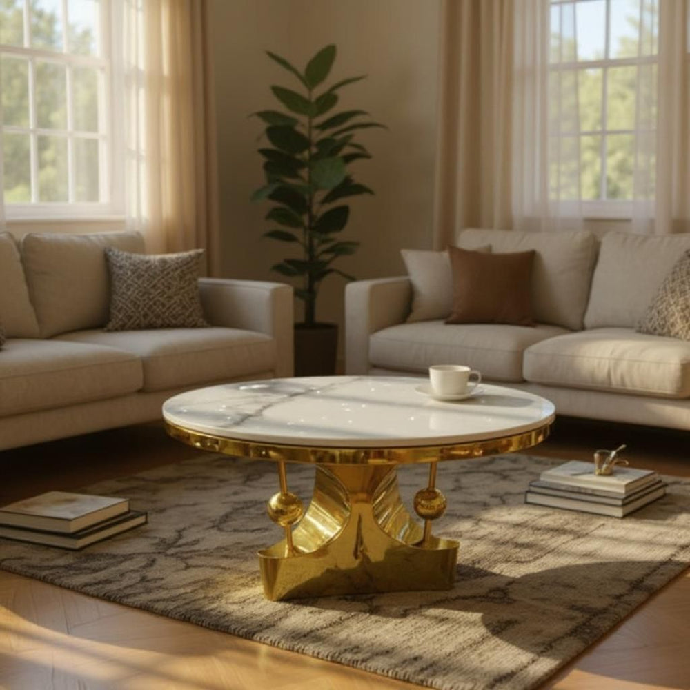 Imperial Round Centre Table – White Marble Top