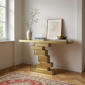 Modern Brass Side Table Console (Ceramic Top)