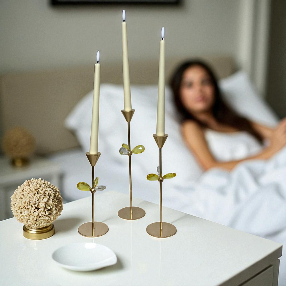 Golden Leaf Taper Candle Holder Set