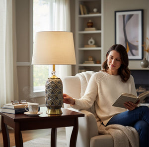 Engraved Ceramic Side Table Lamp
