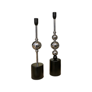 Modern Chrome Sphere Candle Stand Set