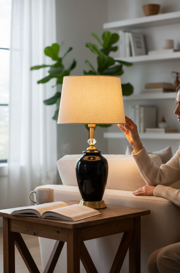 Classic Jet-Black Porcelain Table Lamp