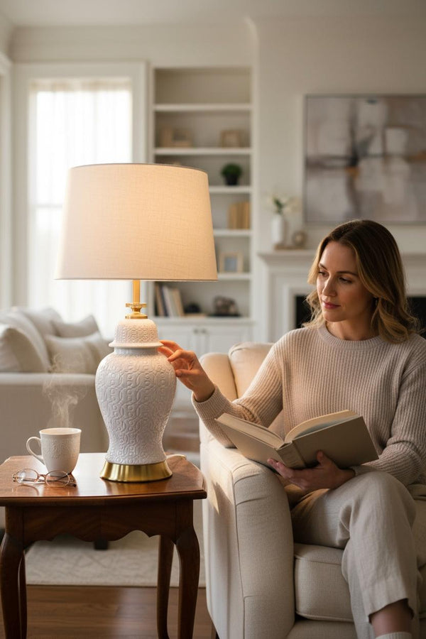 Embossed White Porcelain Lamp