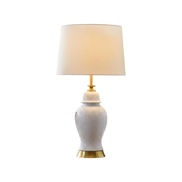 Embossed White Porcelain Lamp