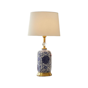 Oriental Chinese Blue Pottery Ceramic Lamp