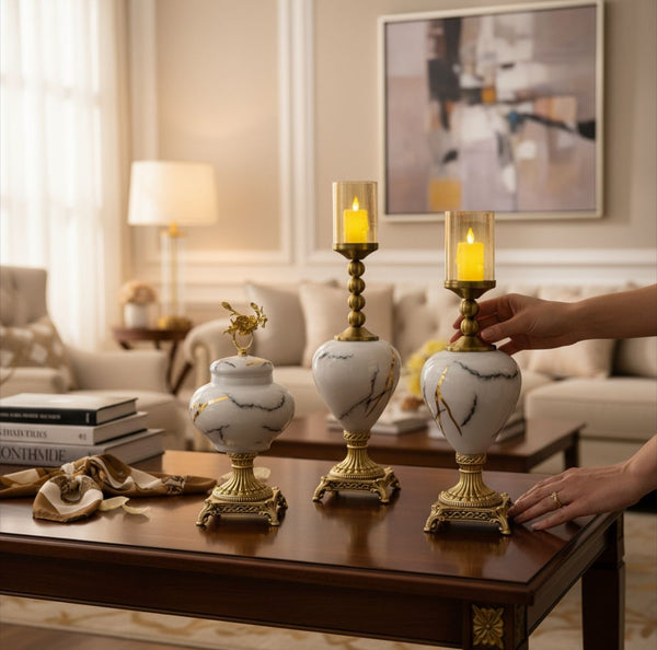 Marble-Style Glass Candle Holders