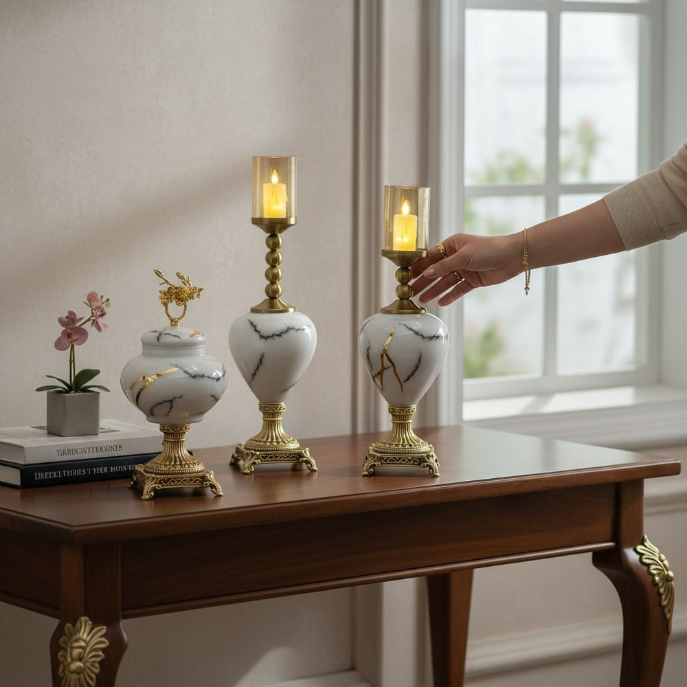Marble-Style Glass Candle Holders