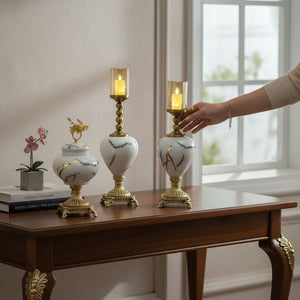 Marble-Style Glass Candle Holders