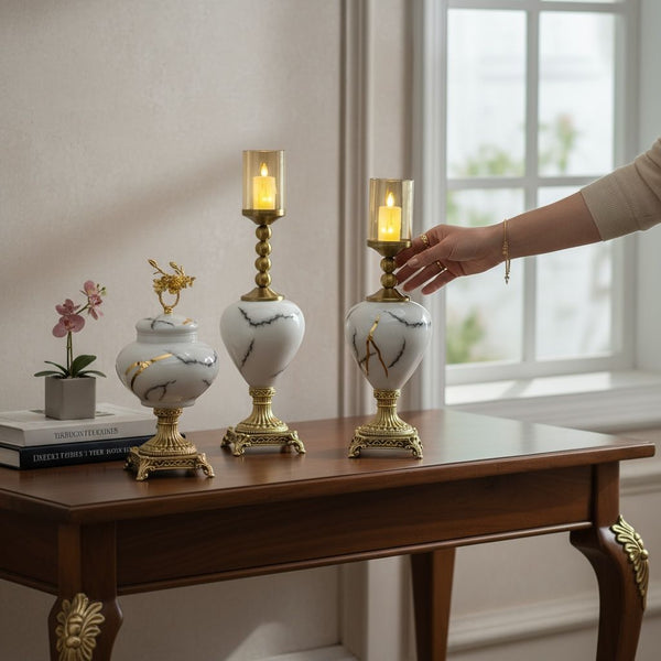 Marble-Style Glass Candle Holders