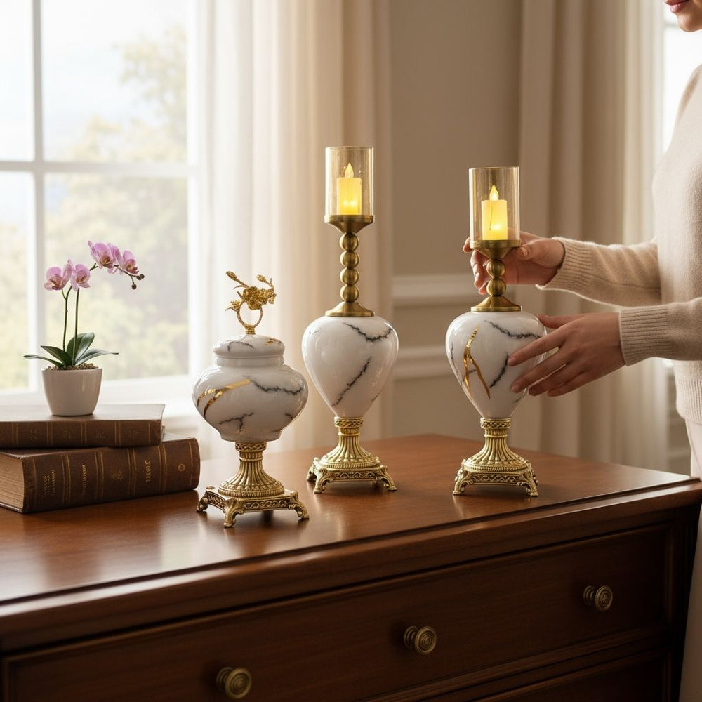 Marble-Style Glass Candle Holders