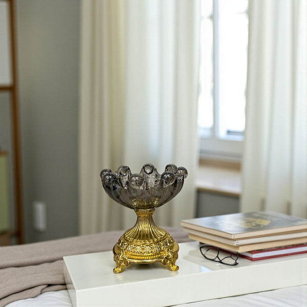 Aurum Mist Vintage Mini Glass Bowl with Golden Base