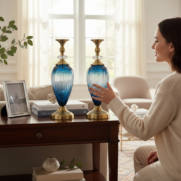 Azure Ocean Blue Brass Candle Stands