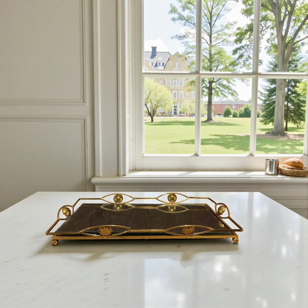 Premium Vintage-Style Gold Woven Metal Tray