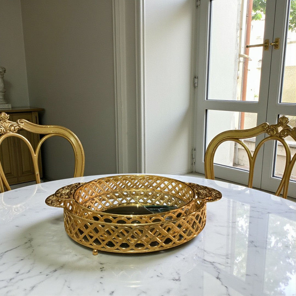 Metal Tray with Reflective Mirror Top