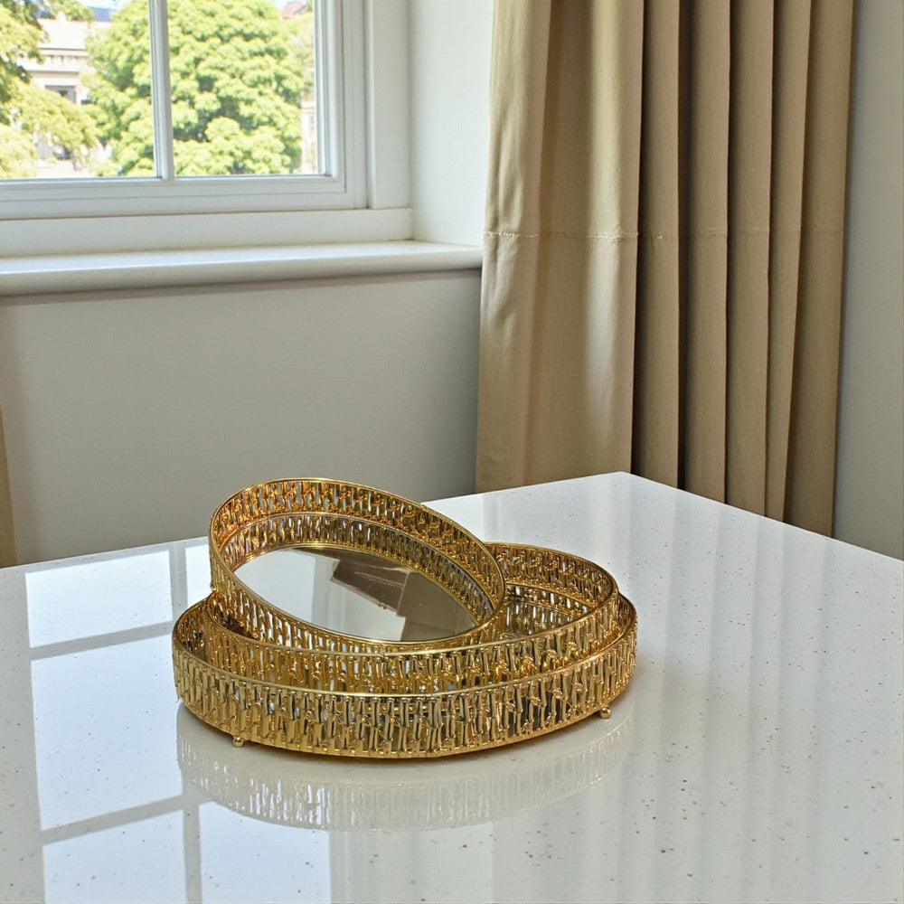 Royal Gold Mirror-Top Decorative Metal Tray