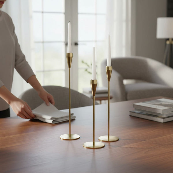 Luxury Gold Metallic Candle Stands Set