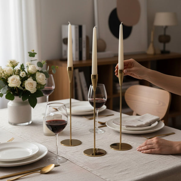 Luxury Gold Metallic Candle Stands Set