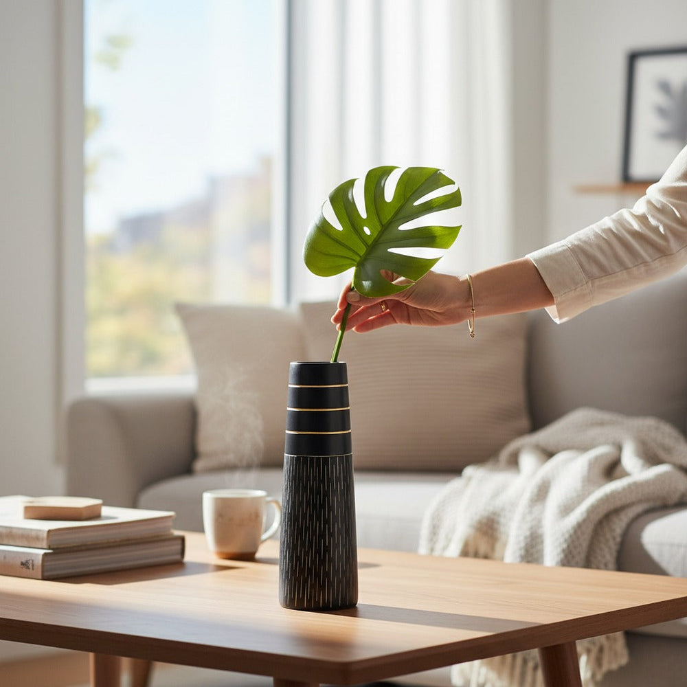 Textured Modern Pattern Decorative Wooden Vase