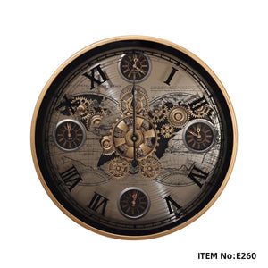 Steampunk Industrial Golden Gear Wall Clock