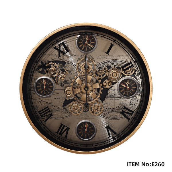 Steampunk Industrial Golden Gear Wall Clock