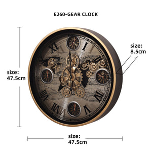 Steampunk Industrial Golden Gear Wall Clock