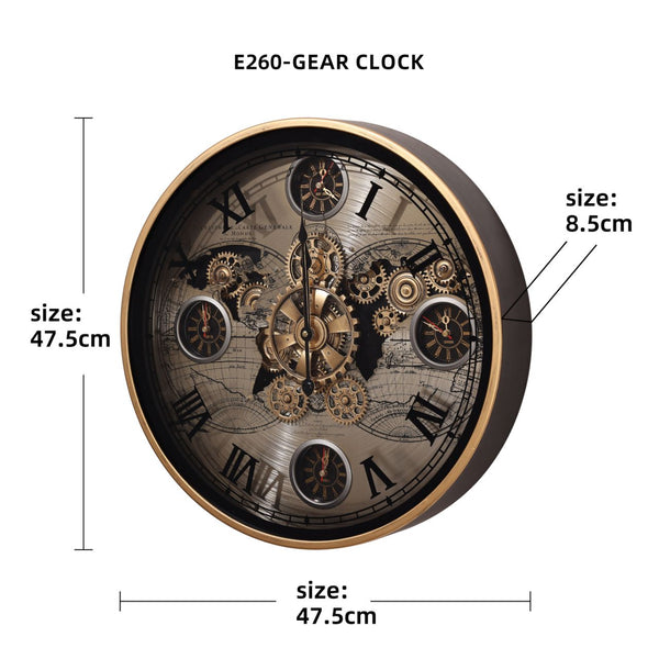 Steampunk Industrial Golden Gear Wall Clock