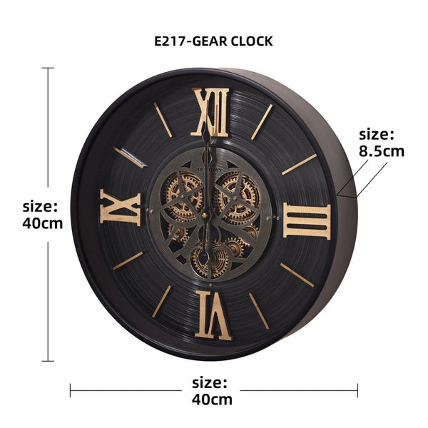 Black Industrial Gears Wall Clock