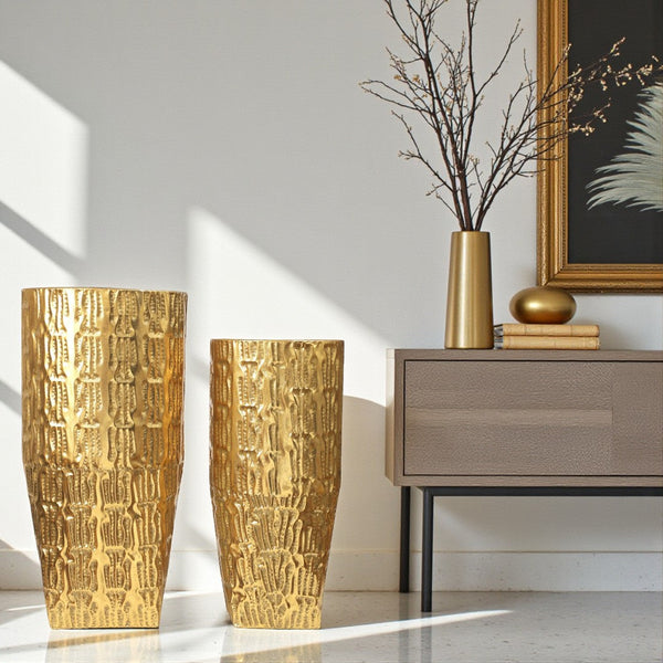 J-Star Imperial Gold Floor Vase Planters Set