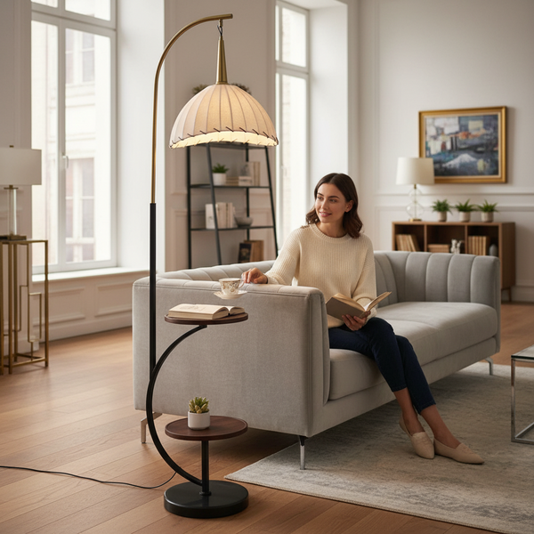 AuraGlow Contemporary Metallic Table Floor Lamp