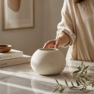 Modern Minimalist Ribbed Ceramic Vases Set