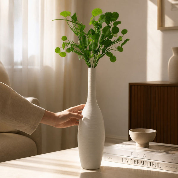Modern Minimalist Ribbed Ceramic Vases Set