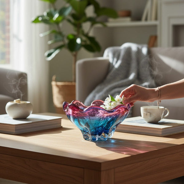 Blue Pink Wavy Glass Bowl