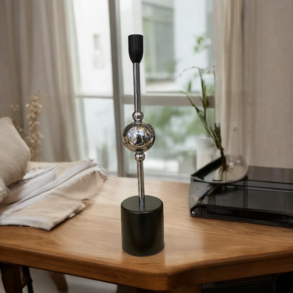 Modern Chrome Sphere Candle Stand Set