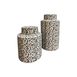 Vintage Noir Monochrome Table Urns (Pair)