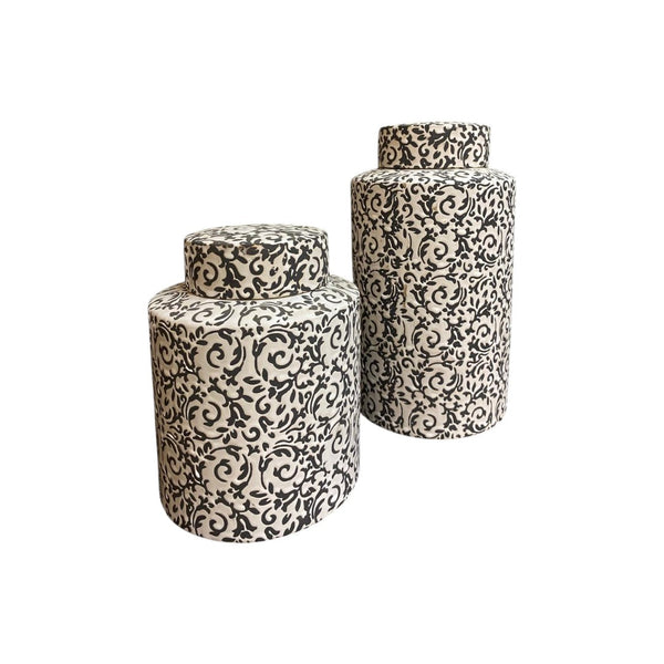 Vintage Noir Monochrome Table Urns (Pair)