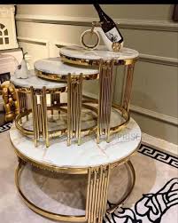 Imported Stainless Steel Centre Table with Marble Top