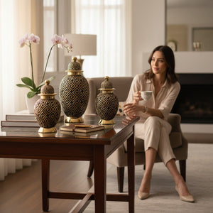 Royal Black Gold Ginger Jars Set