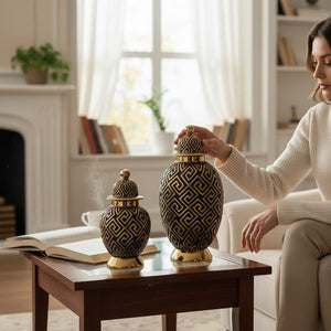 Royal Black Gold Ginger Jars Set