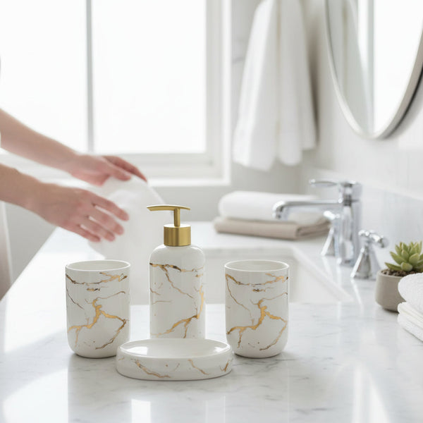 Luxe Pearl Ceramic Tray Bathroom Set